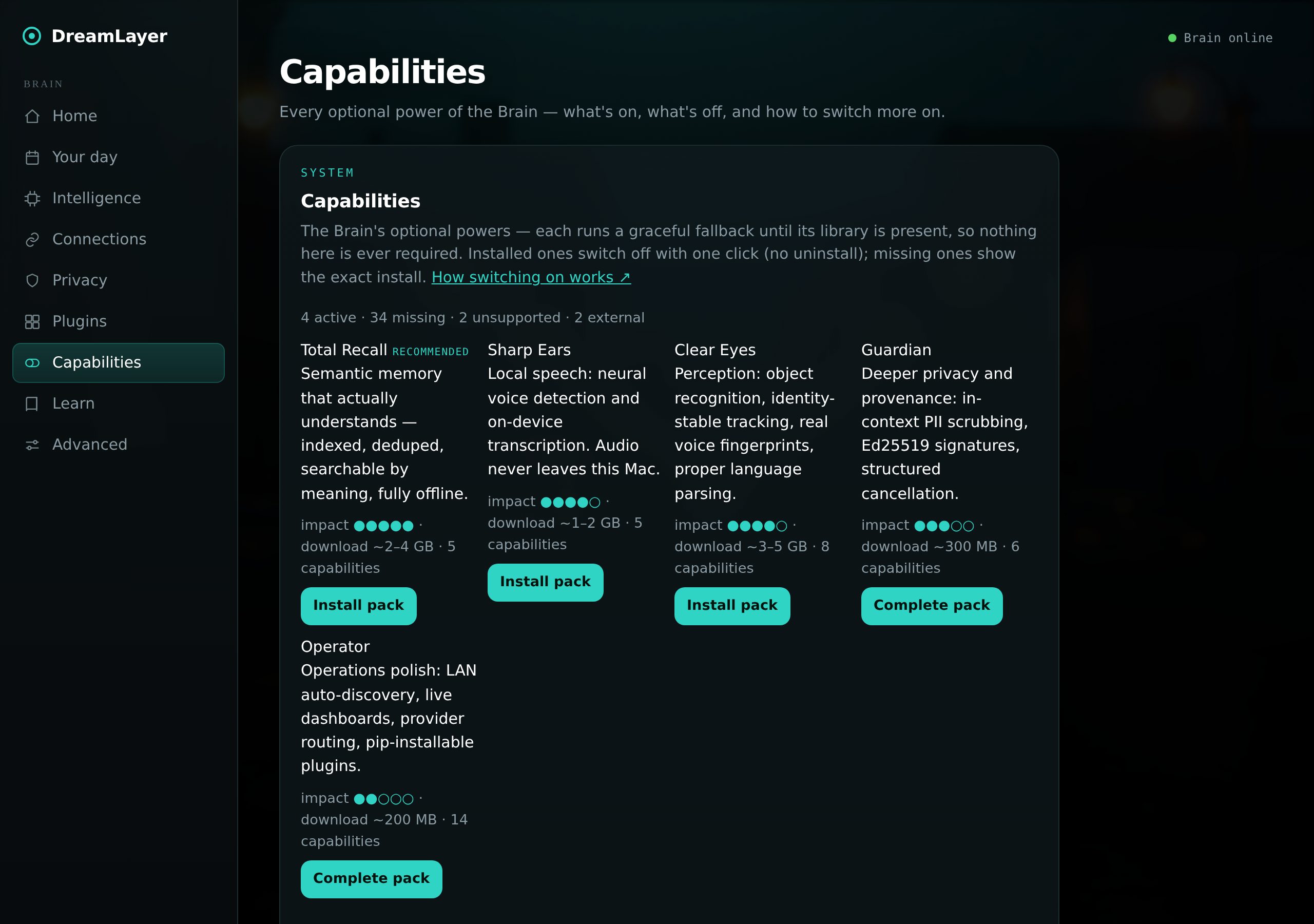 The Capabilities view in the Mac app
