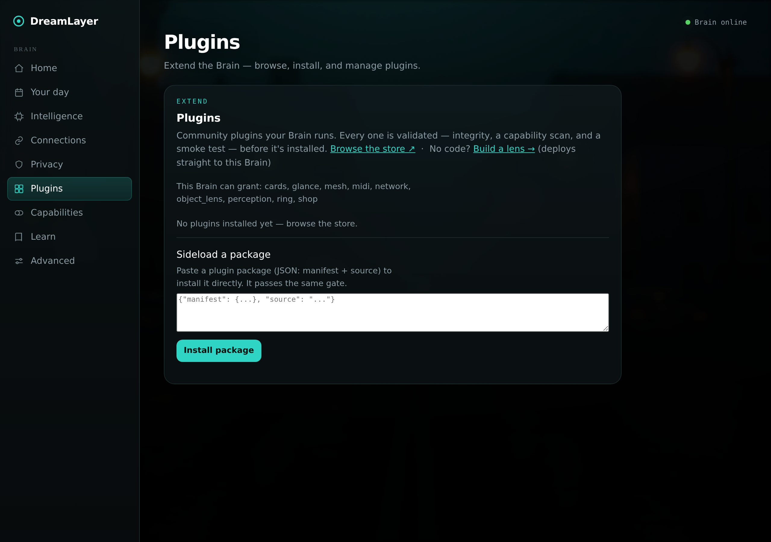 Plugins view